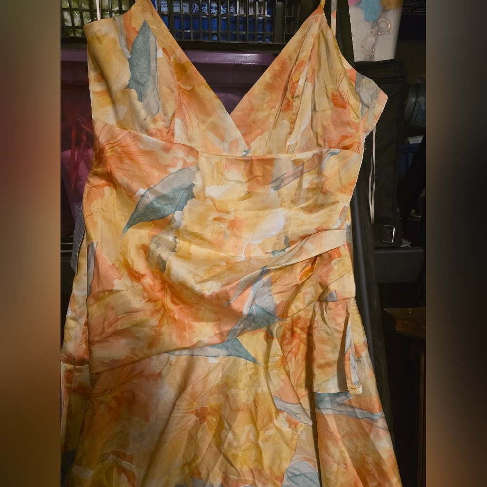 Bardot Revolve Cut Out Floral Frill High Low Dress in Yellow and Blue Size XL - Picture 3 of 7